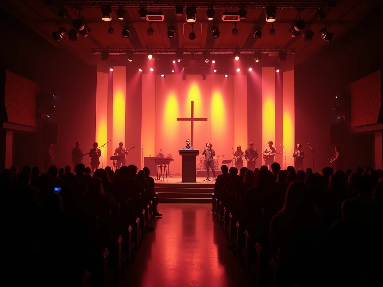 Well lit church stage with layered lighting for worship and preaching - How Many Lights Do I Need To Light My Church Stage? - Vorlane - Vorlane